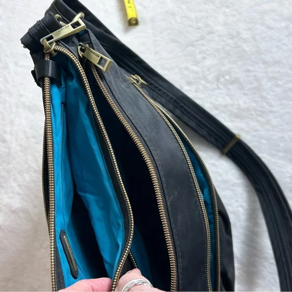 Travelon Black Crossbody Bag Gold Hardware Lockdown Features Anti-Slash Strap - Picture 16 of 16